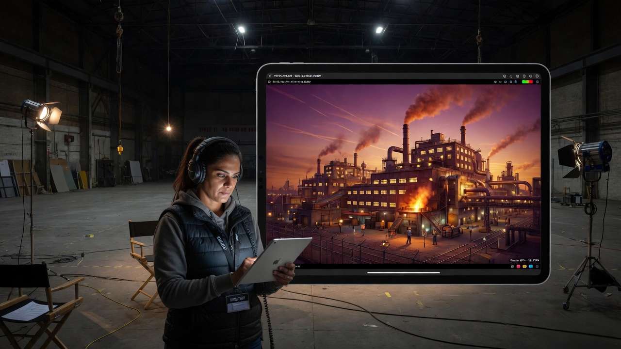 Director reviewing AI industrial video preview